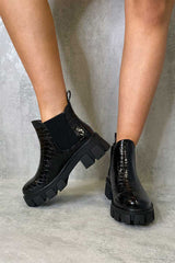 Black Croc Chunky Sole Chelsea Boot - Zamirah-Boots