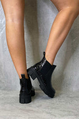 Black Croc Chunky Sole Chelsea Boot - Zamirah-Boots
