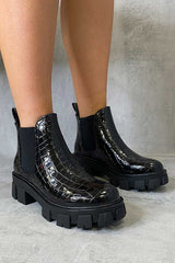 Black Croc Chunky Sole Chelsea Boot - Zamirah-Boots