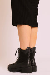 Black Croc Hiker Style Ankle Boots - Genevie-Boots