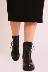 Black Croc Hiker Style Ankle Boots - Genevie-Boots