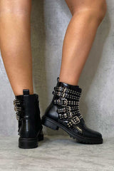 Black Croc Multi Buckle Ankle Boot - Whitley-Boots