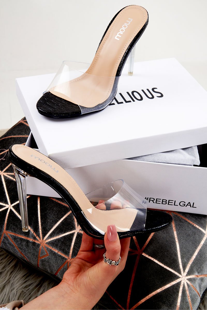 Black Croc Perspex Mule Stiletto Heels - Alaura-Heels