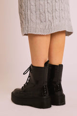 Black Croc Print Patent Leather Double Sole Boots - Dakoda-Boots