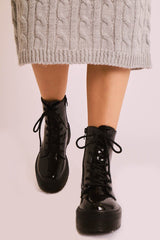 Black Croc Print Patent Leather Double Sole Boots - Dakoda-Boots