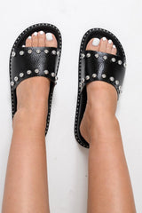 Black Croc Studded Sliders - Landry-Sliders