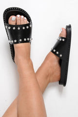 Black Croc Studded Sliders - Landry-Sliders