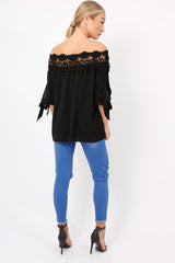 Black Crochet Bardot Top - Evelina-Tops
