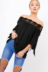 Black Crochet Bardot Top - Evelina-Tops