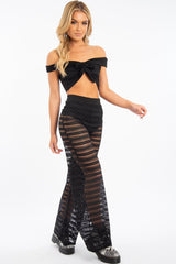 Black Crochet Bardot Top Trousers Co-ord - Ulla-Co-ords