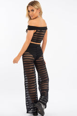 Black Crochet Bardot Top Trousers Co-ord - Ulla-Co-ords