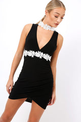 Black Crochet Choker Bodycon Dress - Electra-Dresses