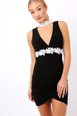 Black Crochet Choker Bodycon Dress - Electra-Dresses