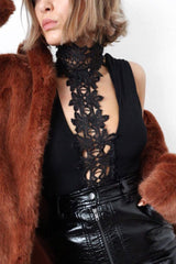 Black Crochet Choker Bodysuit - Tamara-Bodysuits