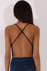 Black Crochet Cross Back Bodysuit - Crecia-Bodysuits