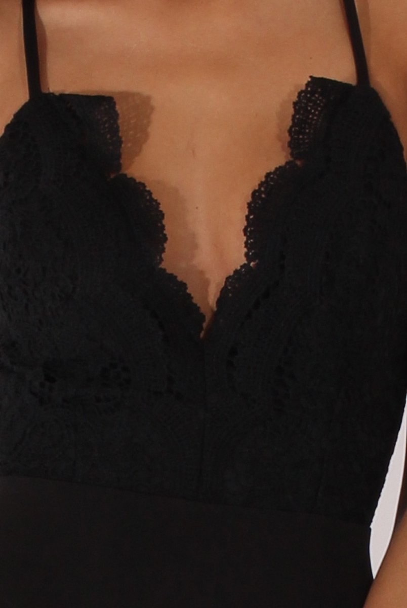 Black Crochet Cross Back Bodysuit - Crecia-Bodysuits