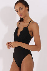 Black Crochet Cross Back Bodysuit - Crecia-Bodysuits