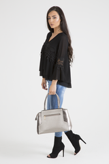 Black Crochet Detail Bell Sleeve Layered Top - Fiona-Tops