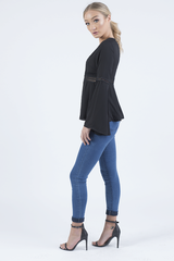 Black Crochet Detail Bell Sleeve Top - Catrina-Tops