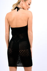 Black Crochet Halter Neck Dress - Lorena-Dresses