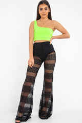 Black Crochet Knicker Flared Trousers - Epsie-Trousers