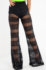 Black Crochet Knicker Flared Trousers - Epsie-Trousers