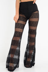 Black Crochet Knicker Flared Trousers - Epsie-Trousers