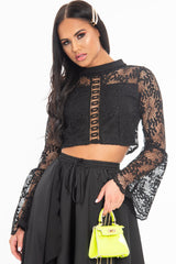Black Crochet Lace Bell Sleeve Crop Top - Taylor-Crop Tops