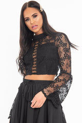 Black Crochet Lace Bell Sleeve Crop Top - Taylor-Crop Tops
