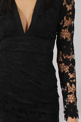 Black Crochet Lace Plunge Dress - Adora-Dresses