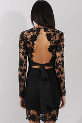 Black Crochet Lace Plunge Dress - Adora-Dresses