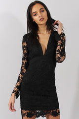 Black Crochet Lace Plunge Dress - Adora-Dresses