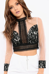 Black Crochet Mesh Crop Top - Ayana-Crop Tops