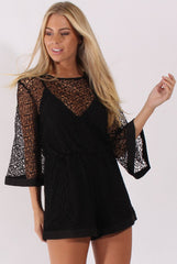 Black Crochet Overlay Playsuit - Philomena-Playsuits