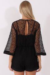 Black Crochet Overlay Playsuit - Philomena-Playsuits