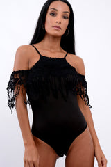 Black Crochet Tassel Bodysuit - Chelsea-Bodysuits