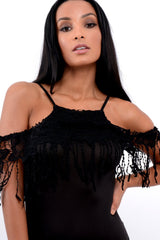 Black Crochet Tassel Bodysuit - Chelsea-Bodysuits