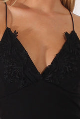 Black Crochet Trim Plunge Bodycon Dress - Buffy-Dresses