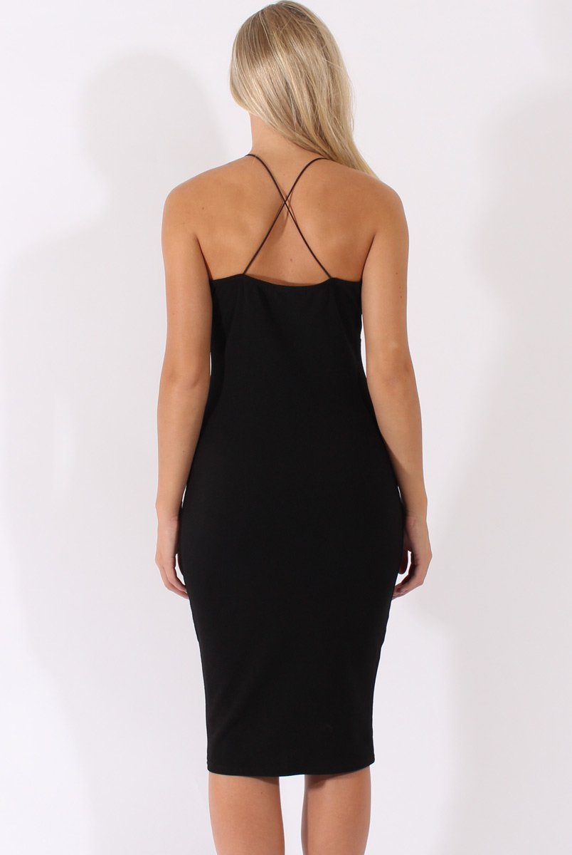 Black Crochet Trim Plunge Bodycon Dress - Buffy-Dresses