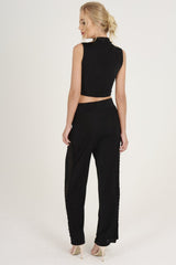 Black Crochet Trim Wide Leg Co-ord - Devlin-Co-ords