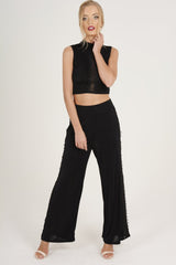 Black Crochet Trim Wide Leg Co-ord - Devlin-Co-ords