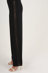 Black Crochet Trim Wide Leg Co-ord - Devlin-Co-ords