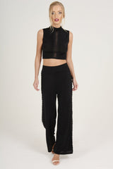 Black Crochet Trim Wide Leg Co-ord - Devlin-Co-ords