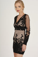 Black Crochet V Neck Mini Dress - Tinashe-Dresses