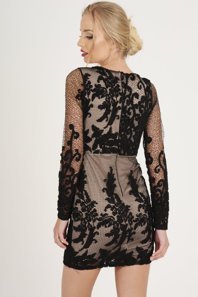 Black Crochet V Neck Mini Dress - Tinashe-Dresses