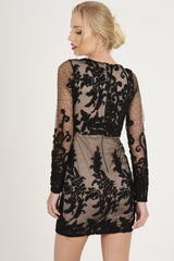 Black Crochet V Neck Mini Dress - Tinashe-Dresses