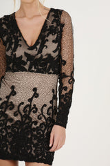 Black Crochet V Neck Mini Dress - Tinashe-Dresses