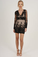 Black Crochet V Neck Mini Dress - Tinashe-Dresses