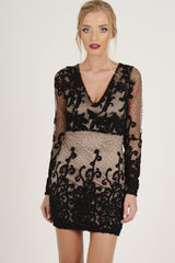 Black Crochet V Neck Mini Dress - Tinashe-Dresses