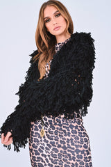 Black Crop Shaggy Jacket - Idelle-Jackets